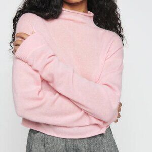Reformation Cropped Cashmere Turtleneck Sweater - Blush - Size S